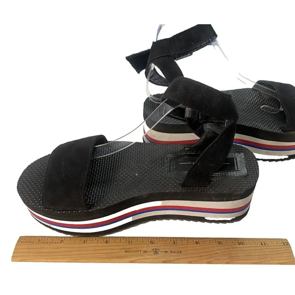 BERSHKA Women Platform Size 9.5 Black Wedge Summer Beach Sandals‎